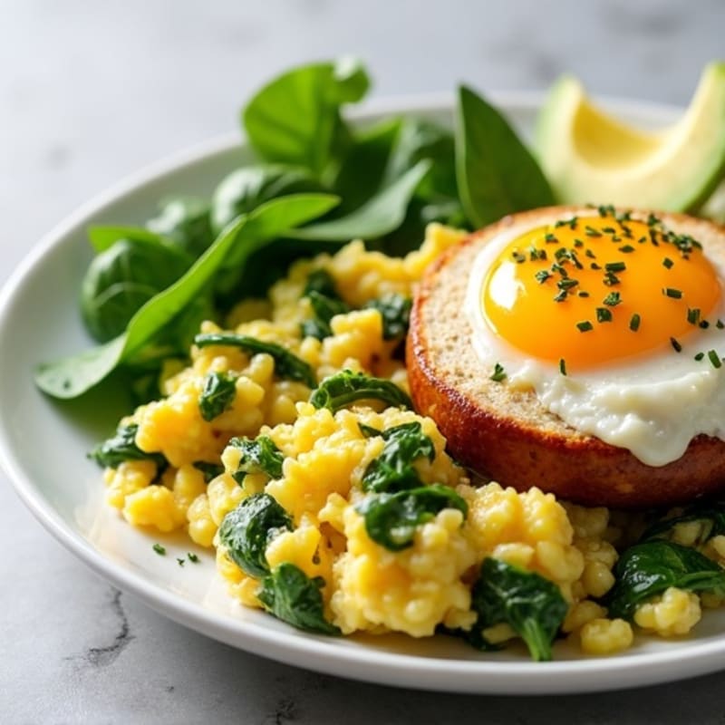 Egg White Spinach Scramble with Grilled Turkey Sausage