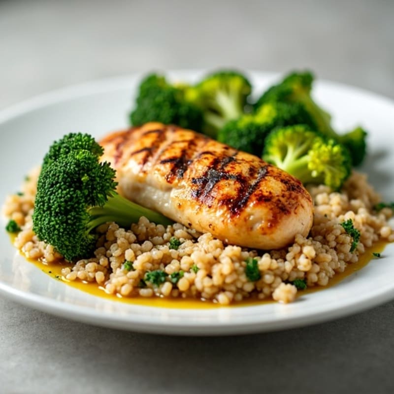 Grilled Chicken Breast with Quinoa and Roasted Broccoli