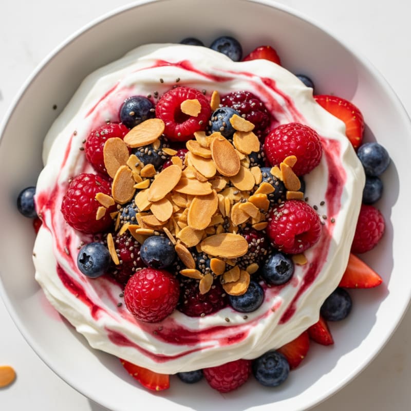 Greek Yogurt Protein Parfait with Mixed Berries and Almonds