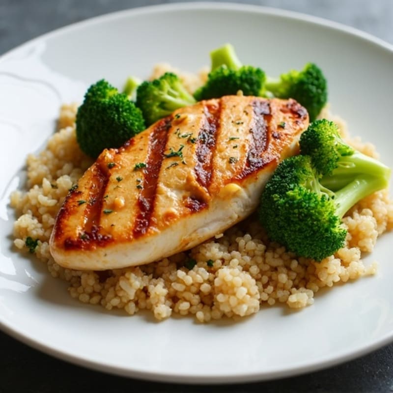 Grilled Chicken Breast with Roasted Broccoli and Quinoa