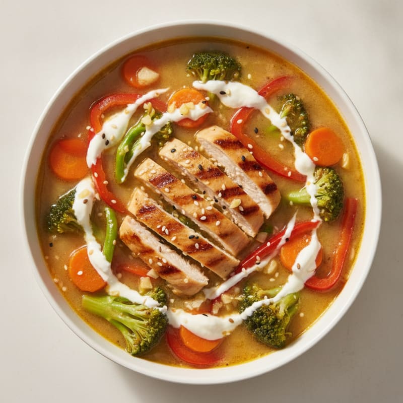 Creamy Grilled Chicken Stir-Fry Soup