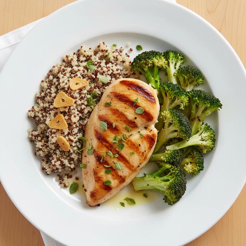 Grilled Chicken Breast with Quinoa and Steamed Broccoli