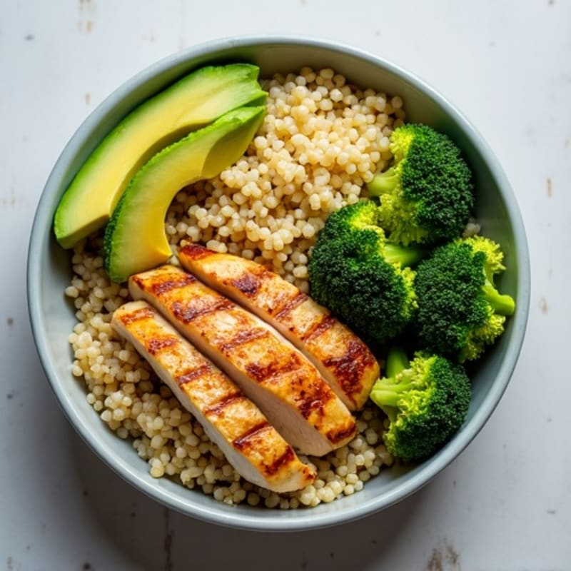 Grilled Chicken Breast and Quinoa Power Bowl with Roasted Broccoli