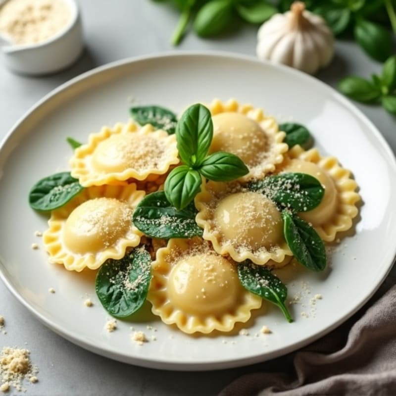 Ricotta-Spinach Ravioli with Garlic Cream Sauce
