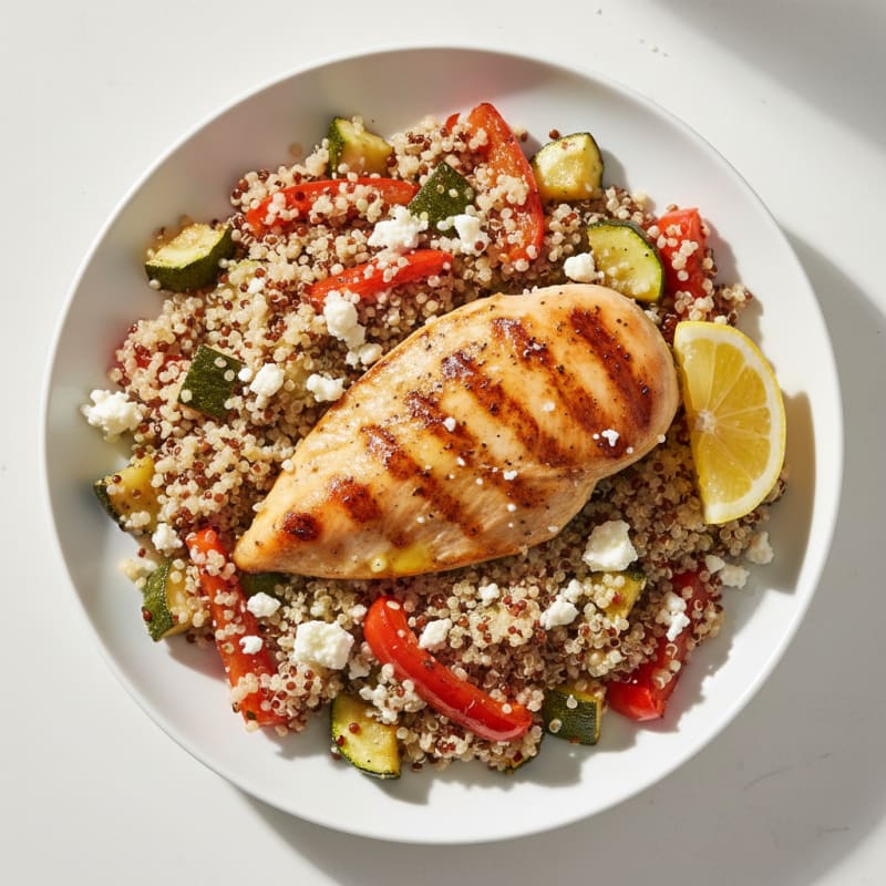 Grilled Chicken Breast with Roasted Veggie Quinoa Salad