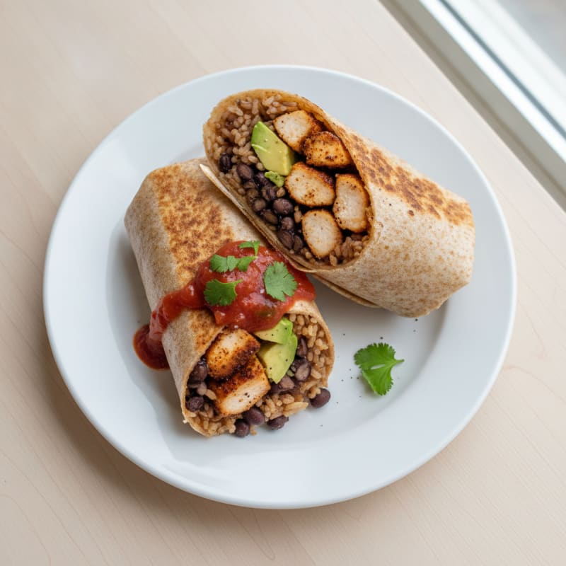 Chicken Burrito with Black Beans and Rice