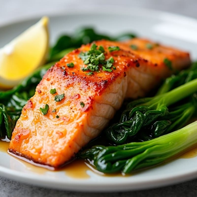 Crispy Pan-Seared Salmon with Ginger-Garlic Bok Choy