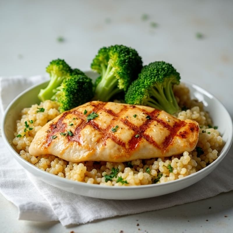 Grilled Chicken Breast with Quinoa and Roasted Broccoli