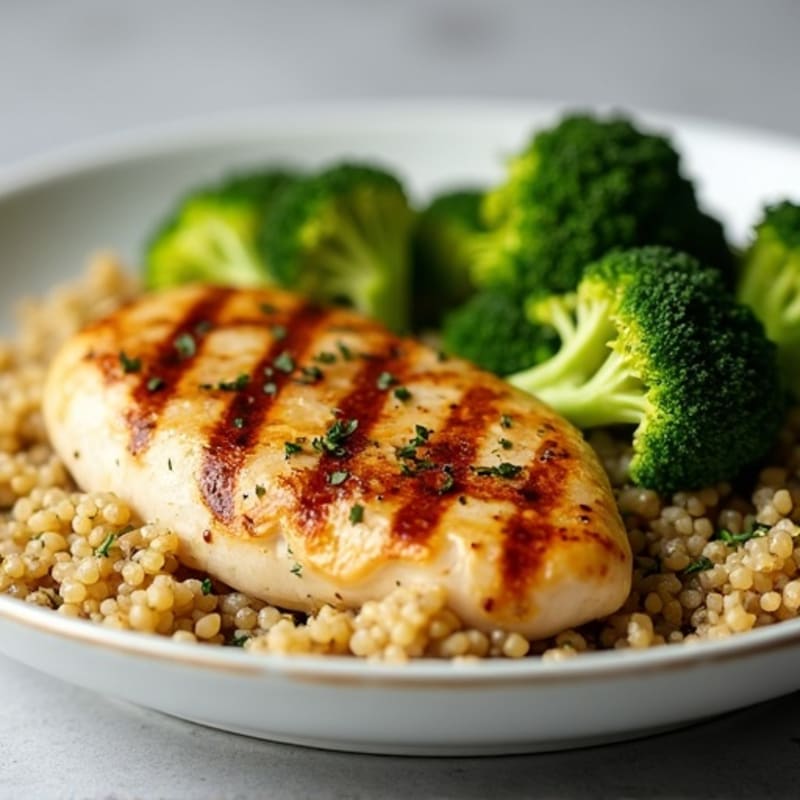 Grilled Lemon Herb Chicken Breast with Quinoa and Roasted Broccoli