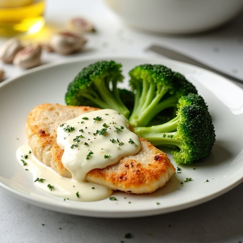 Creamy Garlic Parmesan Chicken with Roasted Broccoli