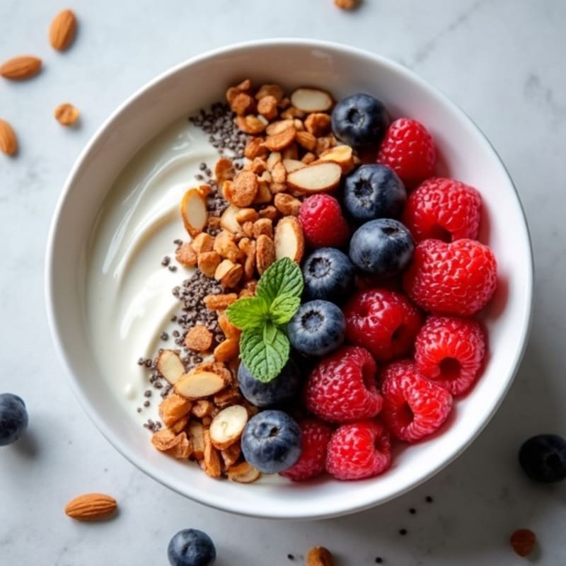 Protein-Packed Yogurt Bowl with Fresh Berries and Crunchy Nuts