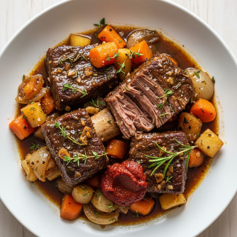 Tender Braised Beef Short Ribs with Root Vegetables