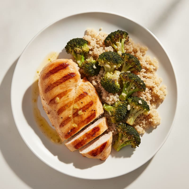 Grilled Chicken Breast with Roasted Broccoli and Quinoa