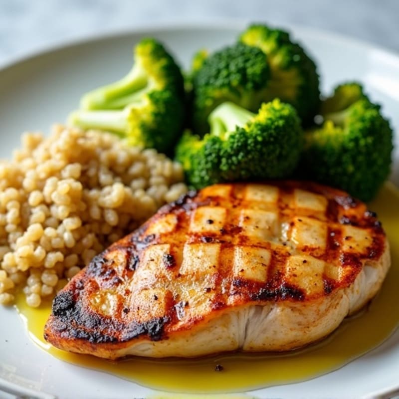 Grilled Chicken Breast with Roasted Broccoli and Quinoa