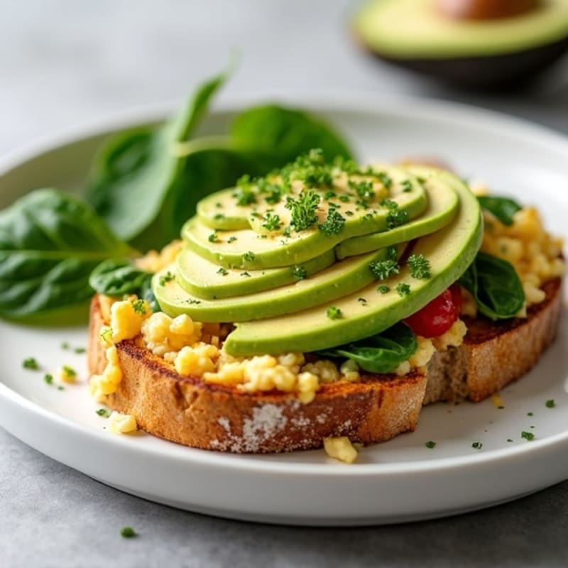 Egg White Scramble with Chicken Sausage, Spinach & Avocado Toast