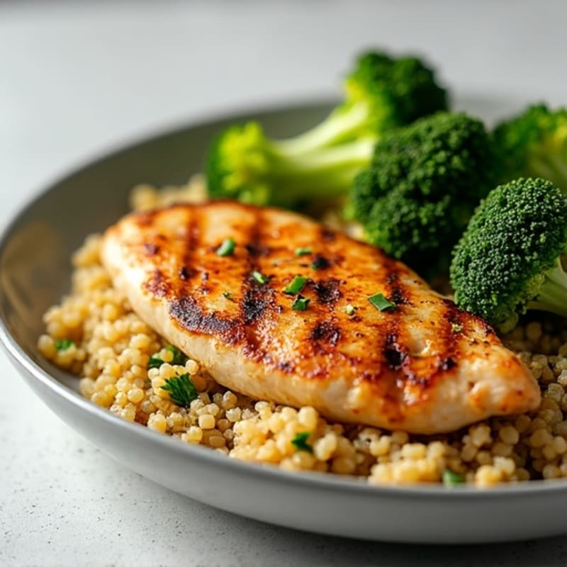 Grilled Chicken Breast with Quinoa and Roasted Broccoli