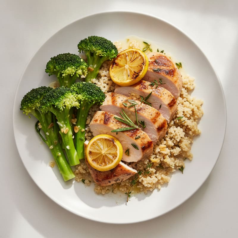 Grilled Turkey Breast with Quinoa and Steamed Broccoli