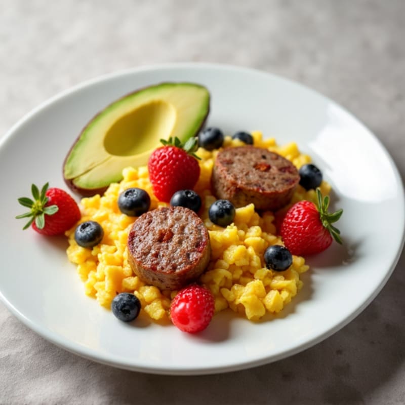 Egg White and Turkey Sausage Scramble with Fresh Berries