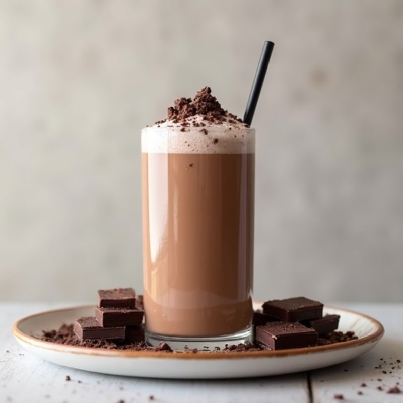 Lactose-Free Chocolate Protein Milkshake with Dark Chocolate Chunks