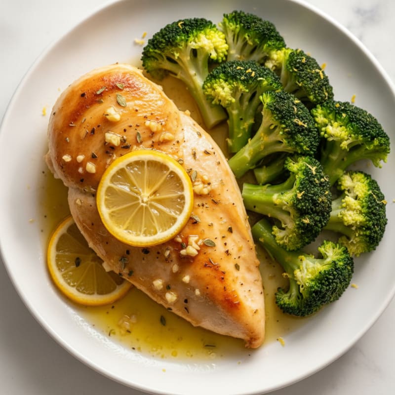 Oven-Baked Lemon Garlic Chicken Breast with Steamed Broccoli