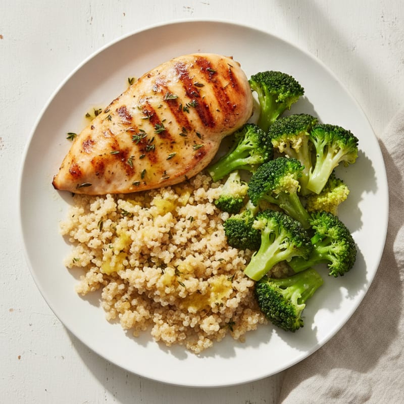 Grilled Chicken Breast with Quinoa and Steamed Broccoli