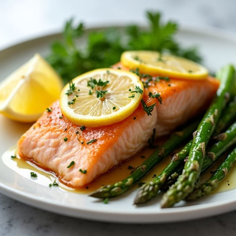 Flaky Lemon Herb Baked Salmon with Roasted Asparagus