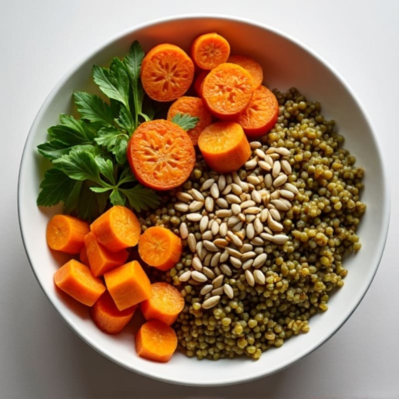 Hearty Lentil and Root Vegetable Bowl with Toasted Seeds