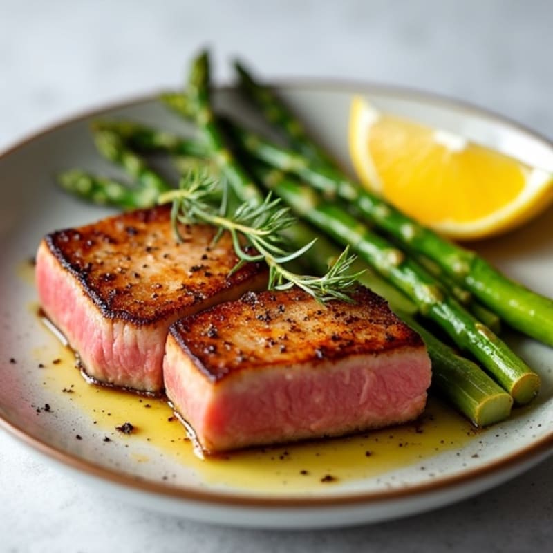 Seared Tuna Steak with Roasted Asparagus