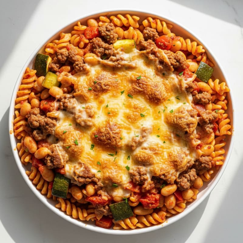 Lean Beef and Roasted Vegetable Pasta Bake with Mozzarella