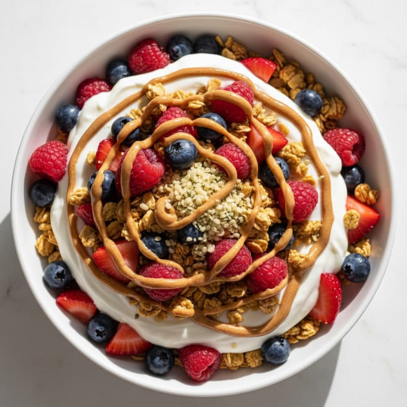 Greek Yogurt Protein Parfait with Mixed Berries and Almond Butter