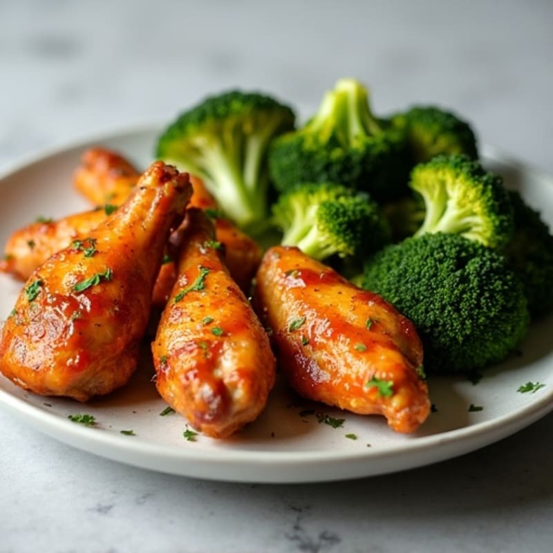 Crispy Honey Garlic Baked Chicken Wings with Roasted Broccoli