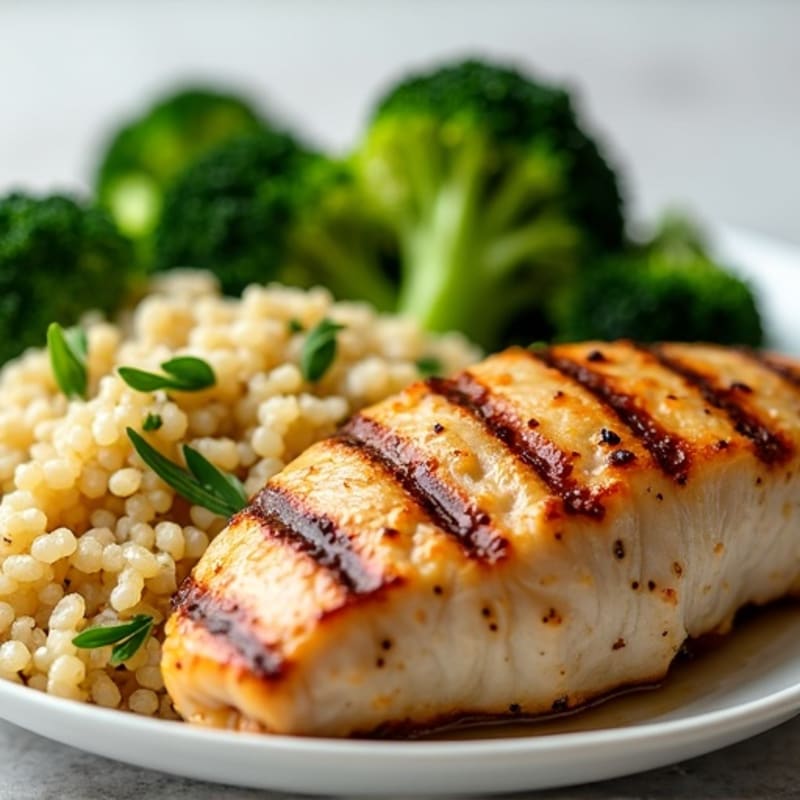 Grilled Chicken Breast with Quinoa and Steamed Broccoli