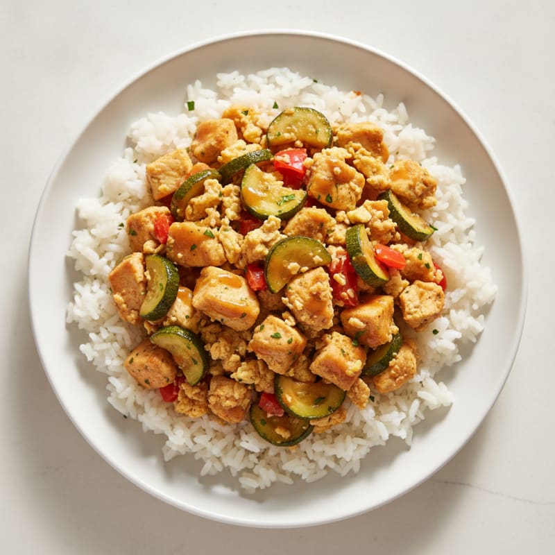 Chicken and Zucchini Scramble with Jasmine Rice