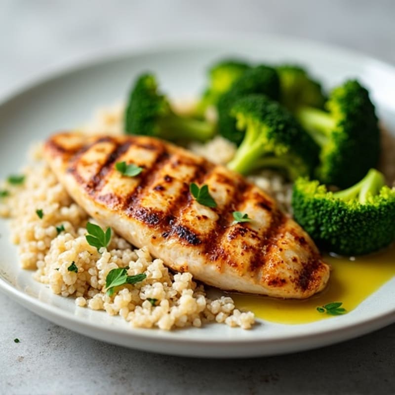 Grilled Chicken Breast with Quinoa and Roasted Broccoli
