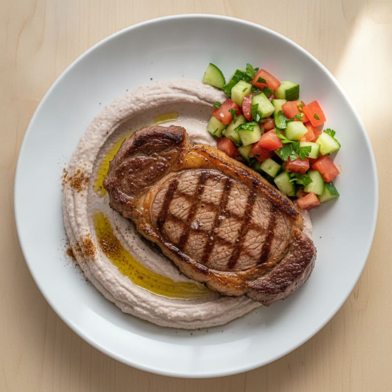 Grilled Beef Steak with Baba Ghanoush