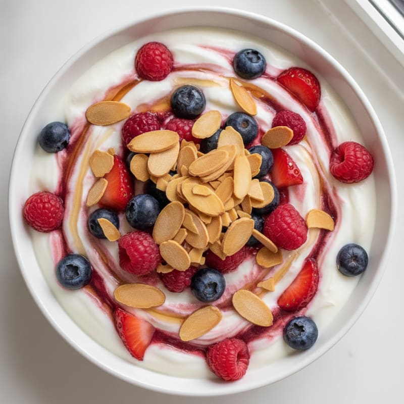 Greek Yogurt Protein Parfait with Mixed Berries and Almonds