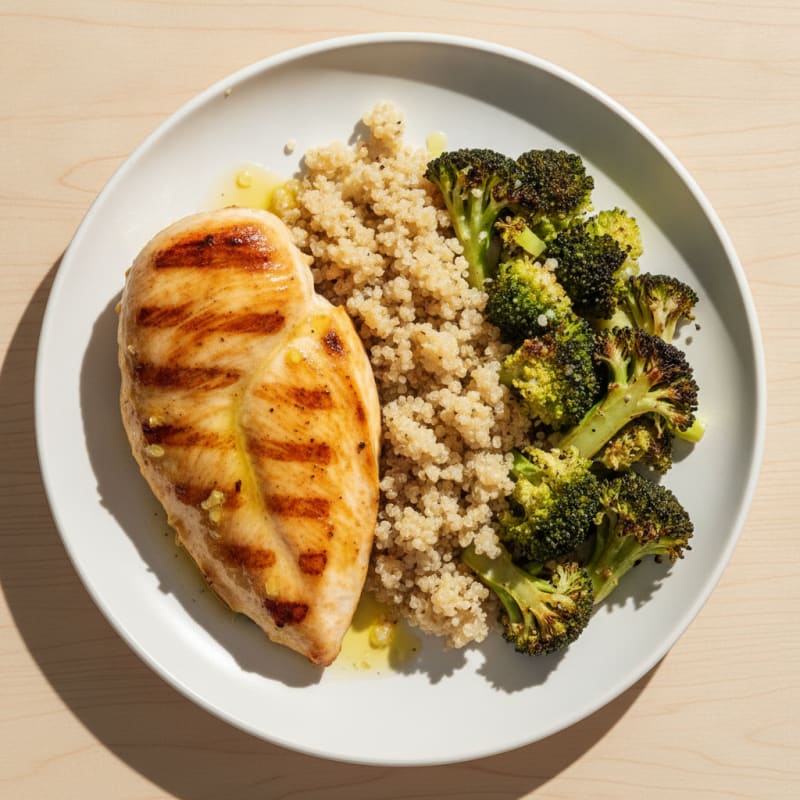 Grilled Chicken Breast with Roasted Broccoli and Quinoa
