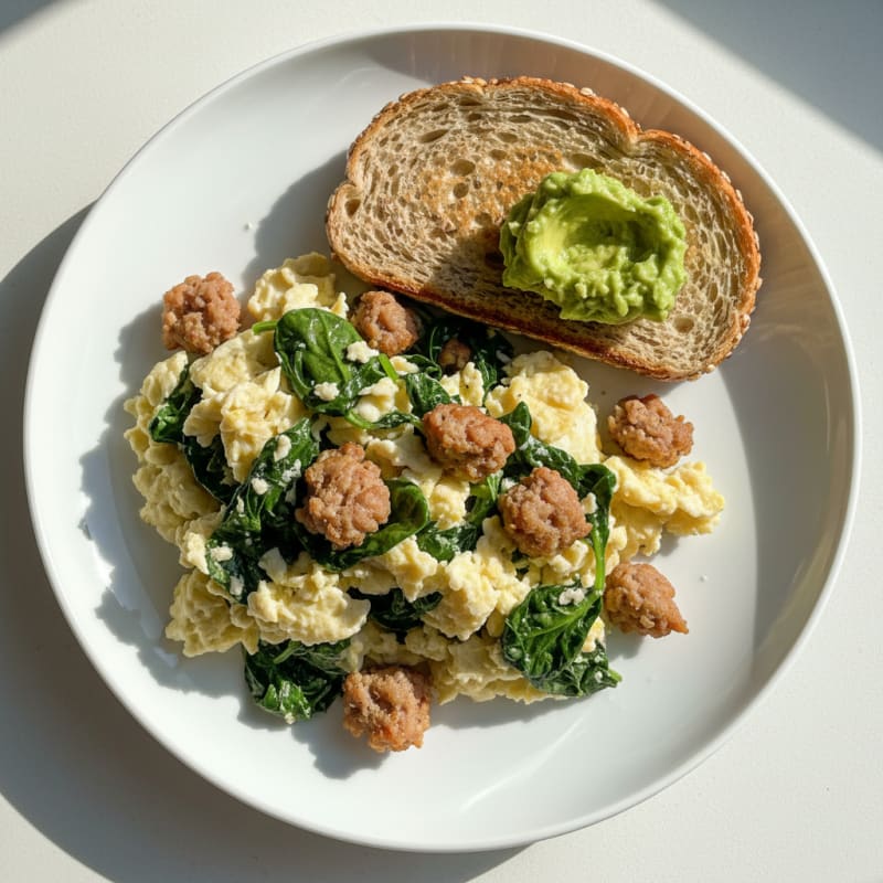 Egg White Scramble with Spinach and Turkey Sausage