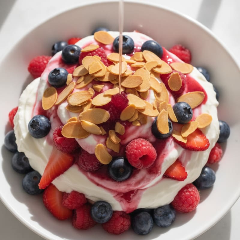 Greek Yogurt Protein Parfait with Mixed Berries and Almonds