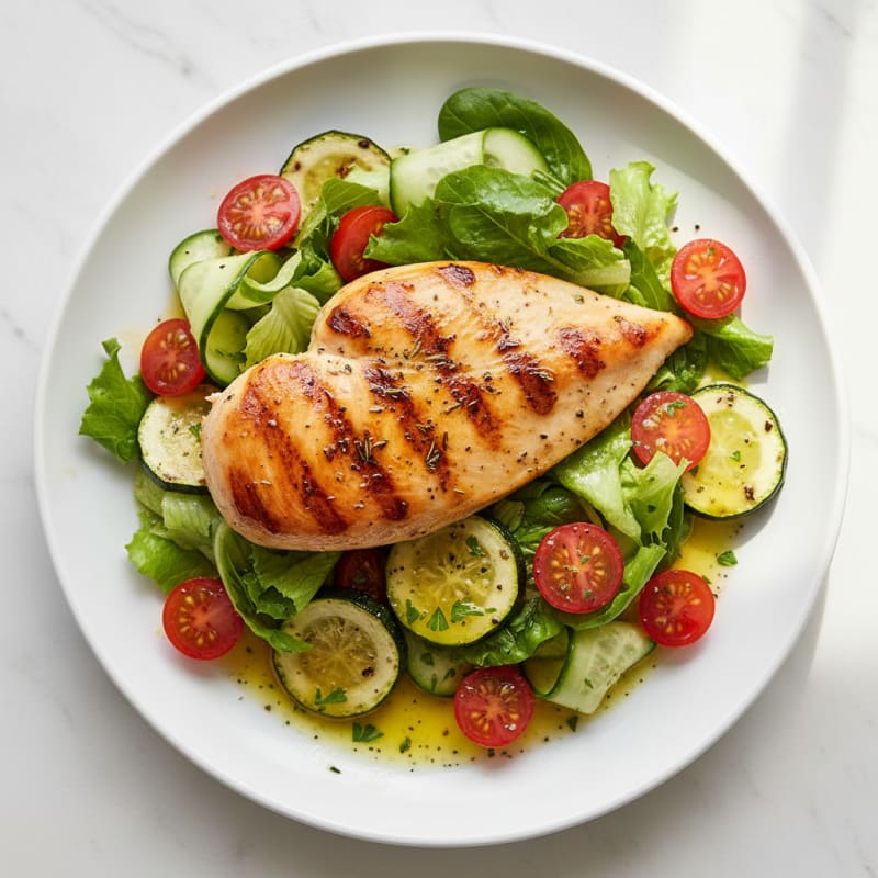 Grilled Chicken Breast with Zucchini and Tomato Salad