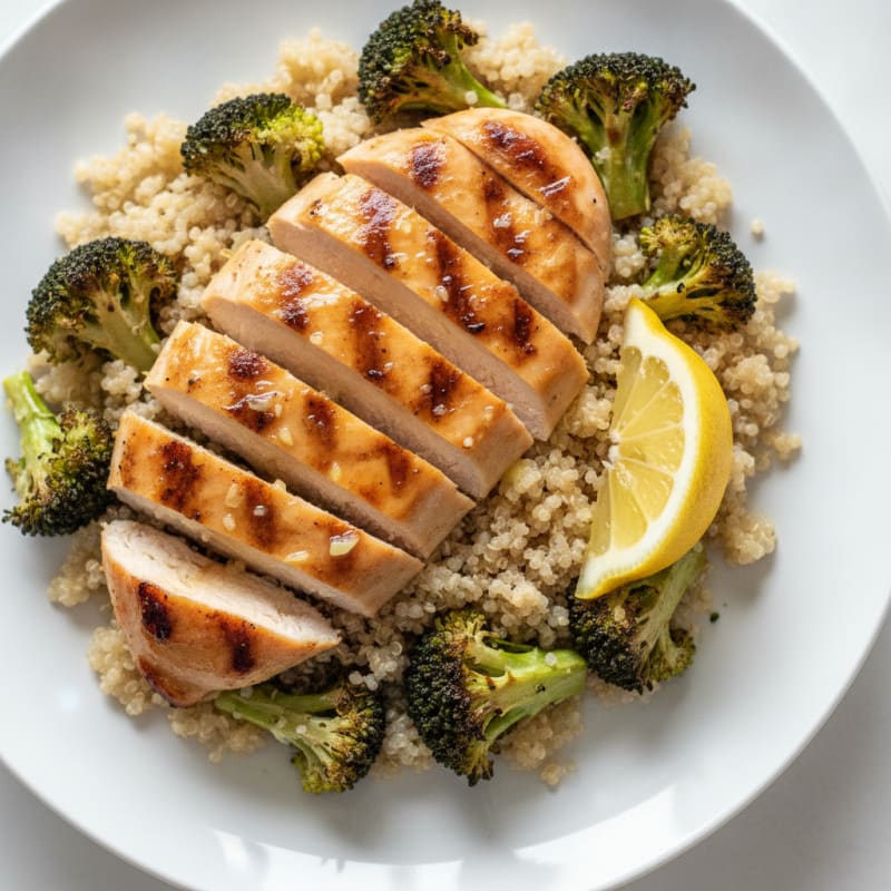 Grilled Chicken Breast with Quinoa and Roasted Broccoli