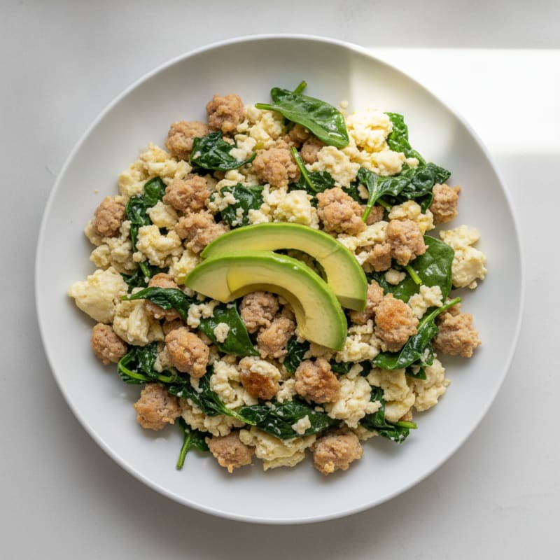 Egg White and Turkey Sausage Scramble with Spinach