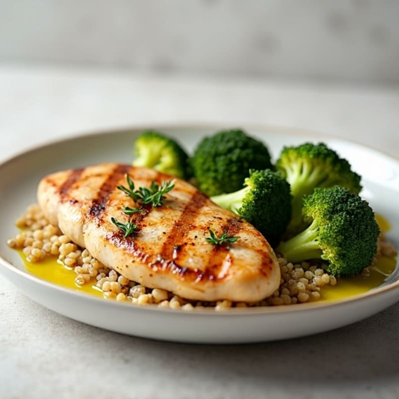 Grilled Chicken Breast with Quinoa and Roasted Broccoli