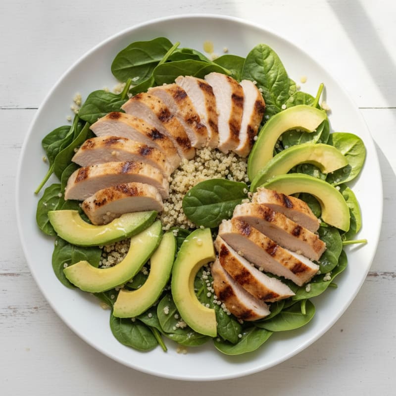 Grilled Turkey and Avocado Spinach Salad with Quinoa