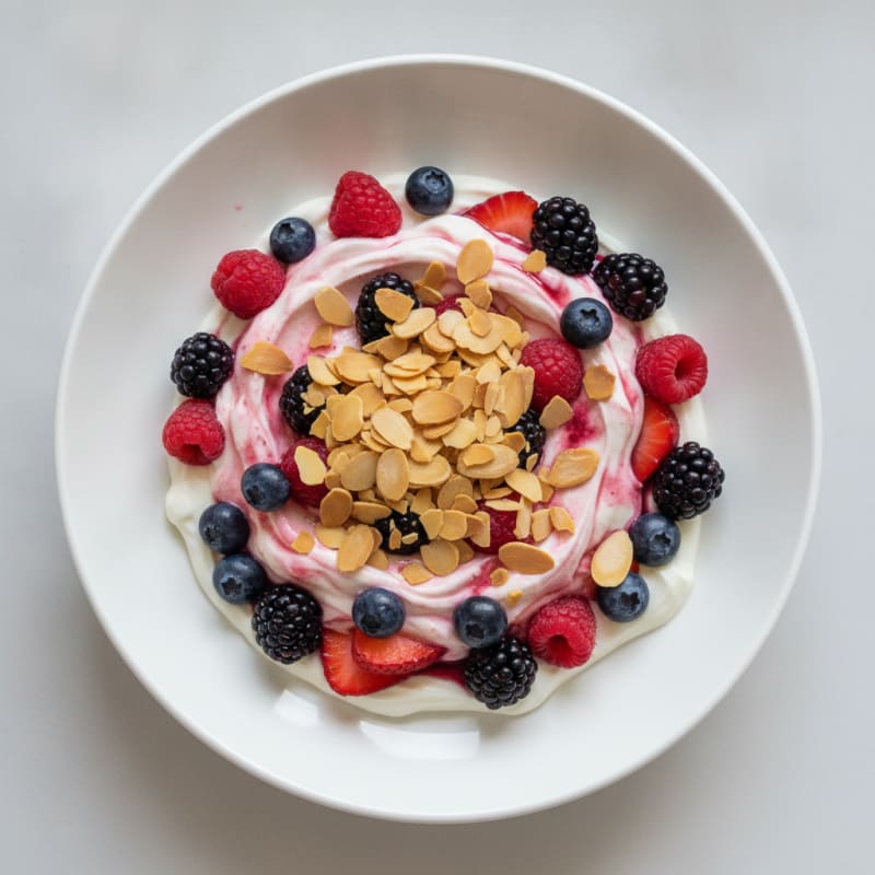 Greek Yogurt Protein Parfait with Mixed Berries and Almonds