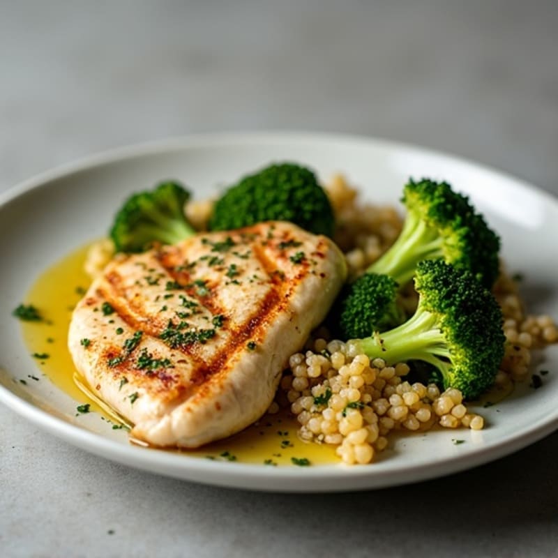 Grilled Chicken Breast with Roasted Broccoli and Quinoa