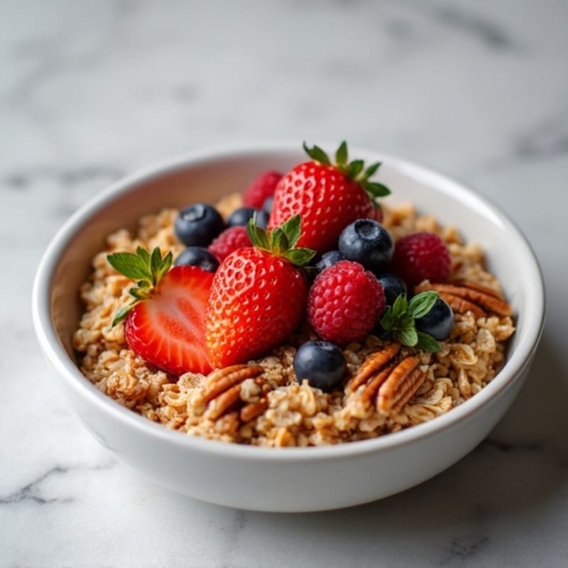 Protein Baked Oatmeal with Berries and Toasted Pecans