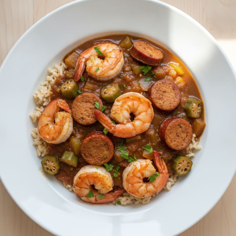 Spicy Creole Sausage and Shrimp Gumbo