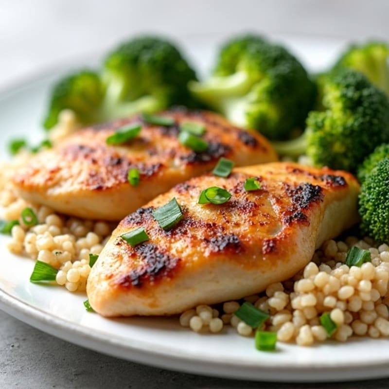 Grilled Chicken Breast with Roasted Broccoli and Quinoa