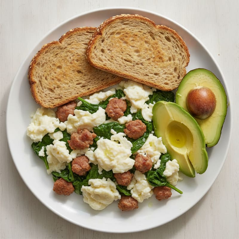 Egg White and Turkey Sausage Scramble with Spinach